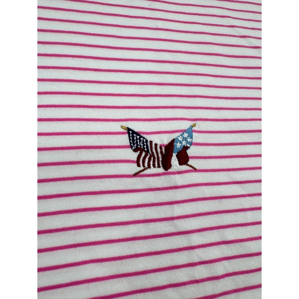 Polo Golf Ralph Lauren Mens XL Pink‎ Striped Short Sleeve Performance Polo Logo